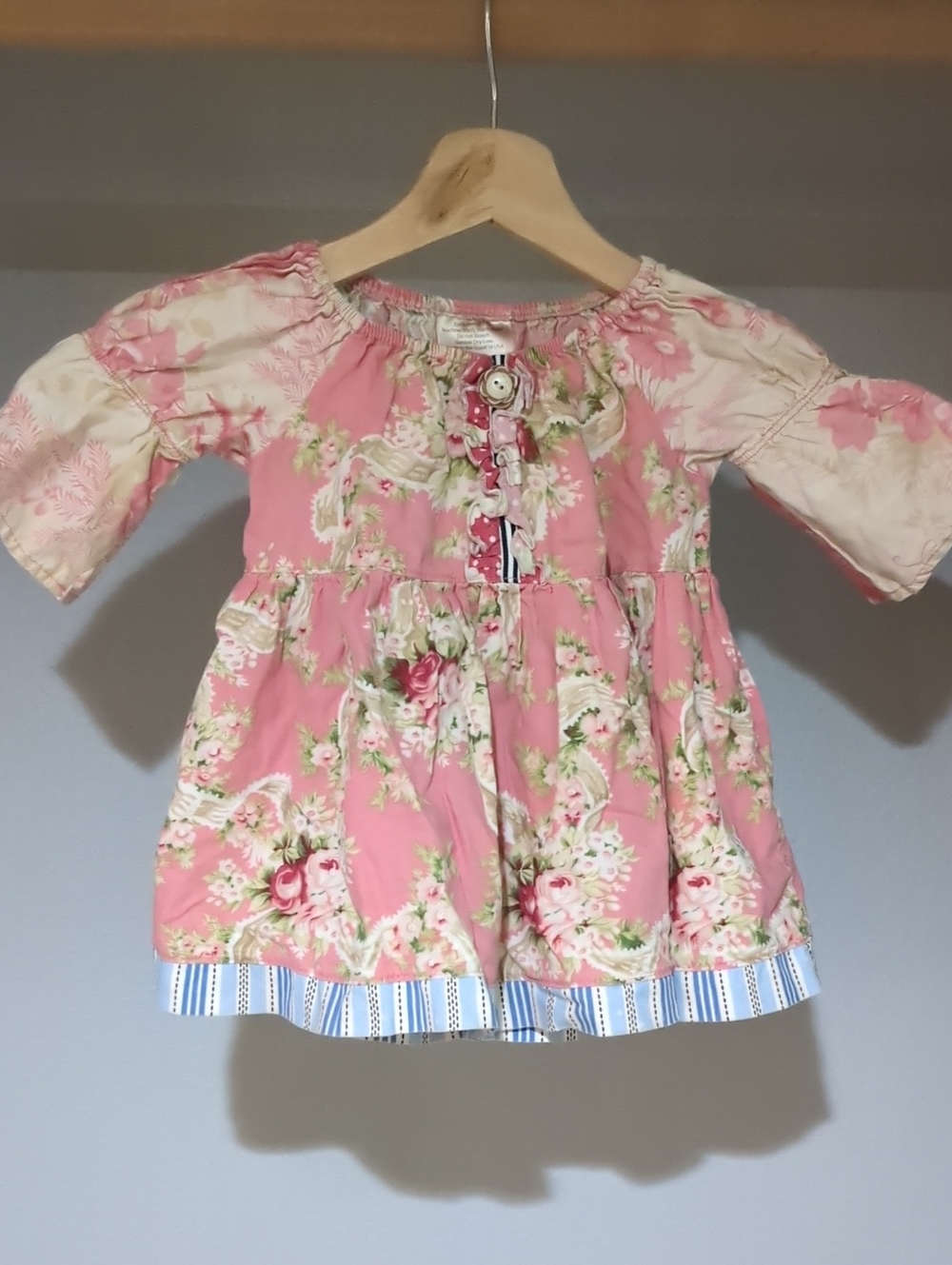 Matilda Jane Pink Floral Peasant Blouse/Dress with Striped Hem 18 Mo